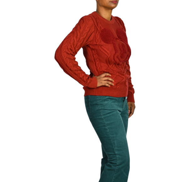 Disney Parks Mickey Mouse Cable Knit Sweater Red Pullover Textured Crew Neck XS - Picture 3 of 14